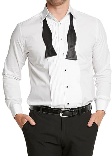 Double TWO Men's Tuxedo/Dress Shirt Pleated Front Formal Double Cuff Evening Shirt (16.5in Collar) White