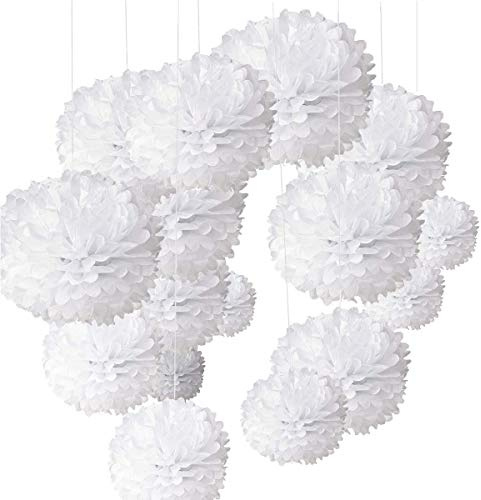 O-Kinee Flores de Papel Pompones de Papel de Seda Colgantes Decoracion Flores Pom Pom para Boda cumpleaños Fiesta comunión Bautismo Nacimiento Navidad 24 Piezas
