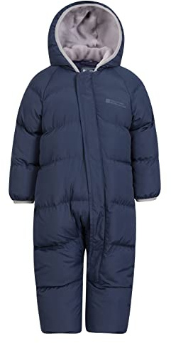 Mountain Warehouse Frosty Kids Junior Padded Snowsuit - Puffer Jacket with Central Zip, Hand & Foot Cuffs, Fleece Lined - Autumn Winter Travelling & Outdoors Navy Baby Size 6-12 Months