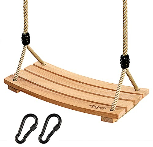 PELLOR Beech Wood Tree Swing Seat Hanging Swing Seat 16.5x 7.9x 0.6, Adjustable Rope Tree Swings Set for Kids Children Swings Chair Indoor and Outdoor Garden Play