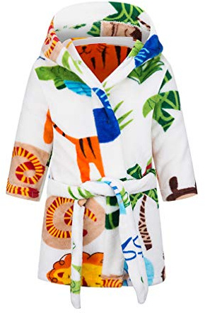 DELEY Peignoir pour Enfants Garçons Filles Robes à Capuche Pyjamas Tout-Petits Vêtements de Nuit Robe de Chambre Douce Chemise de Nuit zoo 2-3 ans