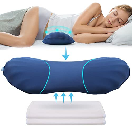 Almohada de apoyo lumbar ajustable para dormir, de espuma viscoelástica para aliviar el dolor de espalda baja, para cama y silla, con dos almohadillas de entredós