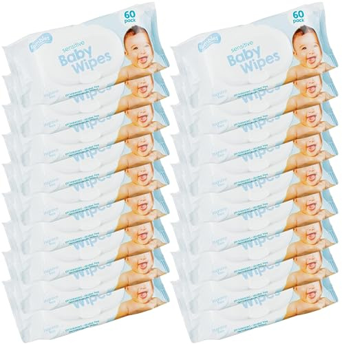 18 Pack- Unscented Baby Wipes for Sensitive Skin, Cleaning Wipes, Water Bases Disposable Wipes for On the Go, Total 1080 Hypoallergenic Wipes for Baby Safety