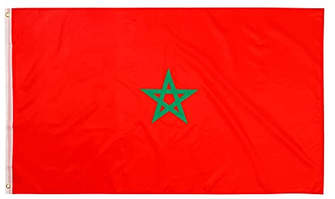 PHENO FLAGS Marokko Flagge - Marokkanische Fahne 90x150 cm mit Messing-Ösen - Wetterfeste Nationalflagge für Fahnenmast - 100% Polyester