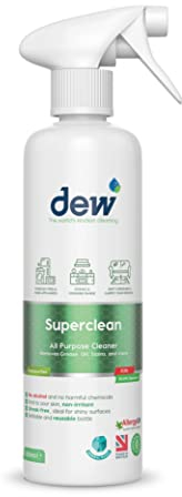 Dew Superclean Fragrance Free 500ml: Refillable Eco Friendly Antibacterial Kitchen Spray | All Purpose Rinse Free Cleaner Ideal For Multi Surfaces including Worktops to Carpet