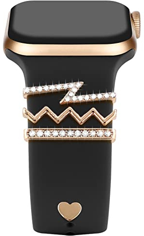 5 Pcs Breloques pour Bracelet Apple Watch 46mm 42mm 44mm 40mm 41mm 45mm 38mm 49mm Femme,Anneau Décoratif iWatch 10 9 8 7 6 5 4 3 SE/Galaxy Watch 7 6 5 4 Smart Watch Band Métal Brillant Accessoires