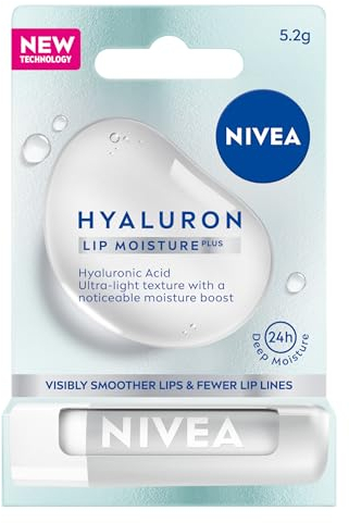 NIVEA Hyaluron Moisture Plus Lip Balm (5.2g), Ultra-Light Lip Balm Stick with Hyaluronic Acid, Provides 24H Moisture and Visibly Smoother Lips