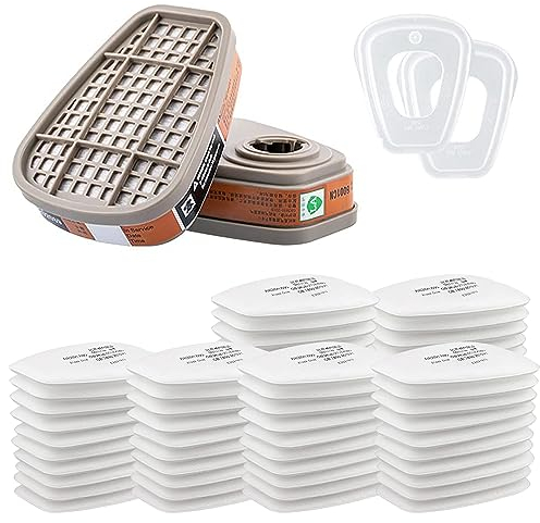 6001 Filtri per Respiratore in Carbone Attivo, Filtri per Copertura Facciale, Set di filtri carboni attivi con 60 pezzi di Filtro in Cotone, per Antipolvere, Vapori e Particella (Filtri)