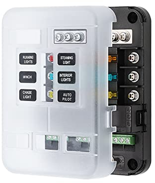 Kriogor KFZ Sicherungshalter 12v 6fach, 10V-24V Sicherungskasten 12v auto mit LED-Licht für Motorräder, Autos, 6 fach sicherungshalter für Scheinwerfer, Navigation, Telefonhalter, Autoladegerät