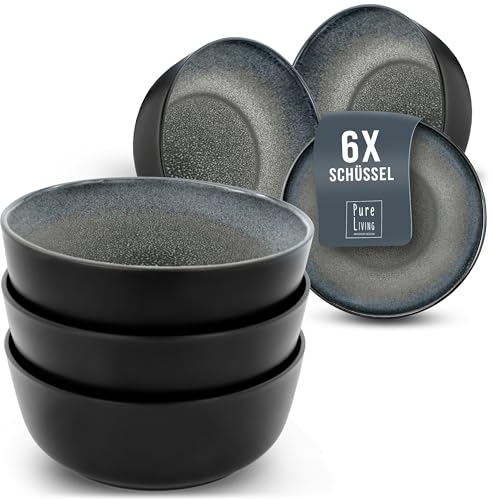 Ibiza Stoneware 6-Piece Cereal Bowl Set - Dishwasher and Microwave Safe - Cereal Bowls - Elegant Design - Dishes & Bowls - Pure Living in Dark Grey