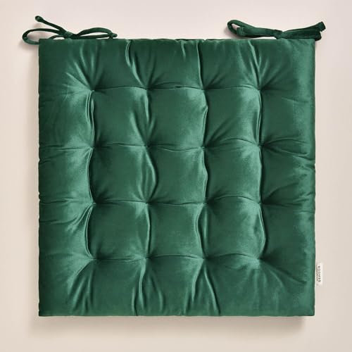 ROOM99 Nova Stuhlkisse 40 x 40 x 4,5 cm Sitzkisse Sitzpolster mit bändern Zierkissen Stuhl Boden Bodenkissen Kissen Outdoor Indoor Wohnzimmer Velvet Samt Dunkelgrün,1 Stück