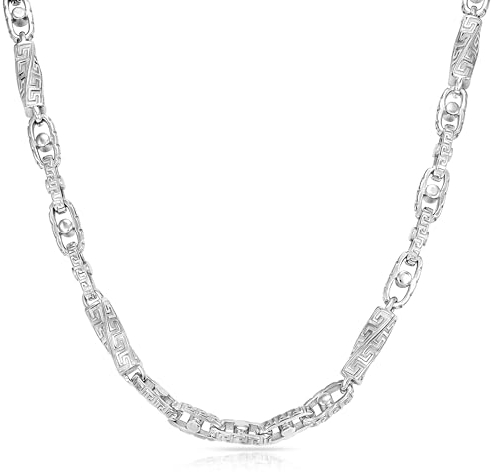 TAIPAN - Halskette für Herren Santorinikette aus Edelstahl 6,4 mm breit 60 cm lang - Massive Gliederkette mit Greca Mäander-Muster - Glänzende Statement Kette für Männer inkl. Schmuckbox & Putztuch