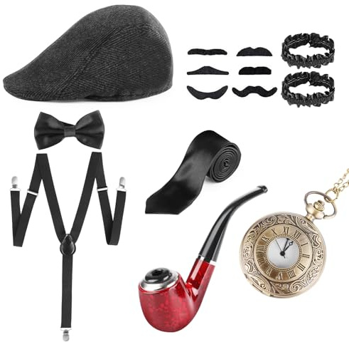 VFANDV Herren 20er Jahre Accessoires, Mafia Karneval Kostüm, Ideal Kostüme Herren Hosenträger Set für Halloween & Partys