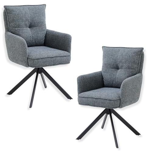 SOFIA Esszimmerstühle 2er Set mit schwarzem Metallgestell und Microfaser Bezug, Anthrazit - Bequeme Stühle für Esszimmer & Wohnzimmer - 60 x 93 x 67 cm (B/H/T)