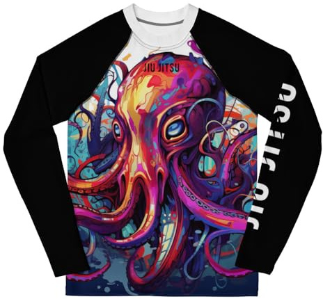 Youth Boys No Gi Jiu Jitsu Rash Guard - Octopus - BJJ, Wrestling White