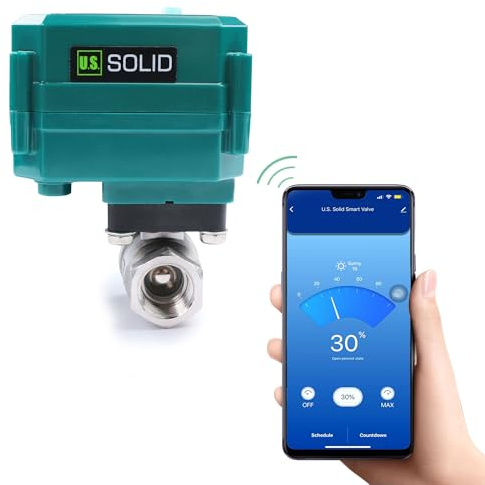U.S. Solid 1/2” Smart WiFi Motorised Ball Valve – App Mobile Remote Control Stainless Steel Electrical Ball Valve with Manual Switch, 5V DC USB Connection, G Thread