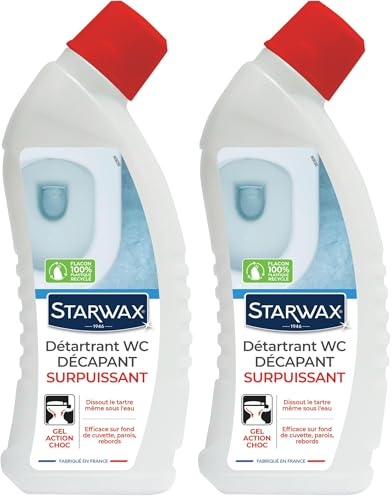 STARWAX - Gel Détartrant Décapant Surpuissant - WC et fosses septiques - Détartre en Profondeur - Efficace même sous l'Eau - Formule Concentrée - Fabriqué en France - 750ml (Lot de 2)