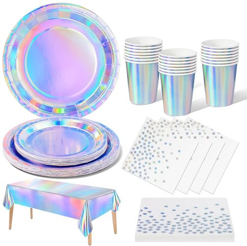 Nkaiso Partygeschirr 141 Stück Colour Silver Partyzubehör Pappteller Kindergeburtstag Set ​Mädchen Party Papier Geschirr Set einschließlich Becher Servietten -20 Gäste