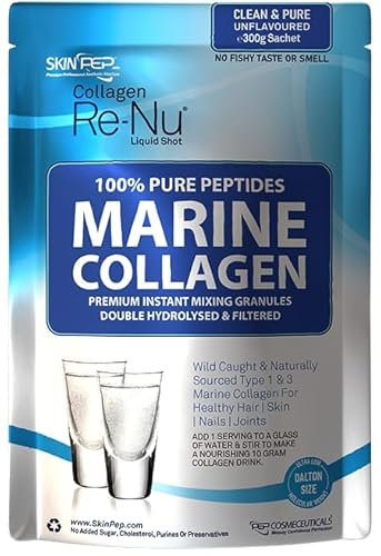 Marine Collagen Powder Clean Unflavoured - 10,000mg Double Hydrolysed Collagen Peptides per Serving - Ultra Premium for Maximum Absorption Hair, Skin & Nails - 300g, 30 Servings by SkinPep