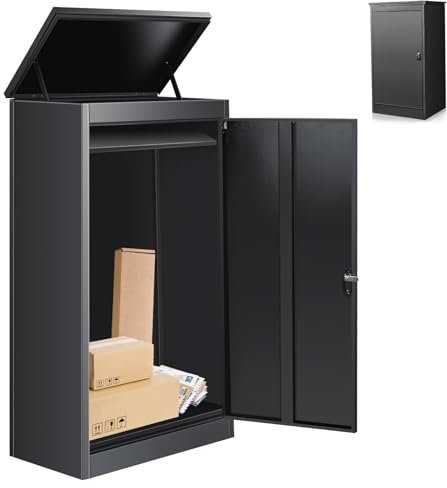 Buzón para exteriores, caja de paquetes con cerradura de combinación, acero inoxidable con recubrimiento en polvo, buzón para paquetes con función impermeable y antirrobos (53 x 42 x 127 cm)