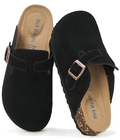 Meik Mangni Mules et Sabots Homme Femme Chaussons Cuir Liège Pantoufles Confortable Chaussures de Jardin Antidérapants Semelle,Noir 39 EU
