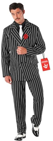 Morph Men's Gangster Costume, Mobster Suit, Mafia Boss Outfit, 1920s Pinstripe Suit for Halloween Parties, XX-Large Black