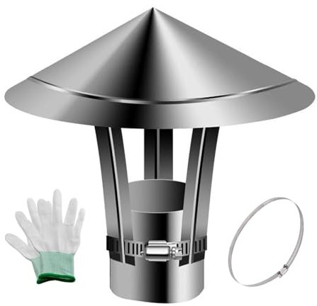 Regenhaube 50-160 Mm Schornsteinabdeckung In Edelstahl 201, Rund Kamindach Lüftungsaufsatz Mit Zubehör Und Handschuh, Vogelschutz Kaminabdeckung(120 mm/4.7 in)