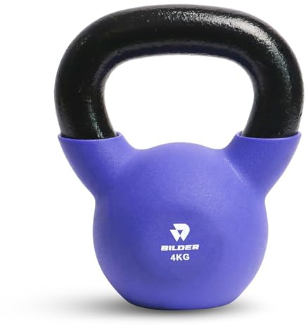 BILDER - Kettlebell 4 kg avec poignée ergonomique et antidérapante, poids en fonte avec revêtement en néoprène, idéal pour l'exercice et l'entraînement de force cardio et fonctionnel, outils de gym à