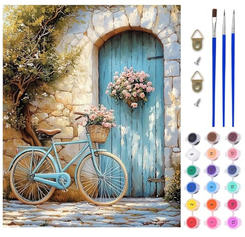 AIRDEA Flores de bicicleta Pintar por Numeros Adultos, DIY Pintura por Numeros Adultos, Luz solar Paint By Numbers Adult Pintura al óleo de Lienzo con Pinceles Pigmento Acrílico 40x50 cm (Sin Marco)