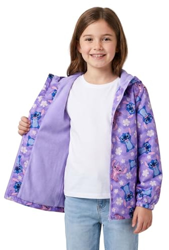 Disney Lilo & Stitch Manteau de pluie à capuche imperméable doublé en polaire avec fermeture éclair et poches – Tailles enfants de 5 à 6 à 11 à 12 ans – Manteau ange et Stitch pour filles