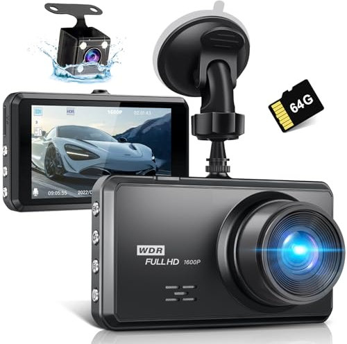 Miden S7 2.5K Doppia Dashcam,Scheda SD 64G,1600P+1080P FHD Telecamera per Auto,Dash Cam Auto IPS 3.2 con Grandangolo di 336°,G-Sensor,Visione Notturna,WDR,Monitor di Parcheggio,Registrazione in Loop