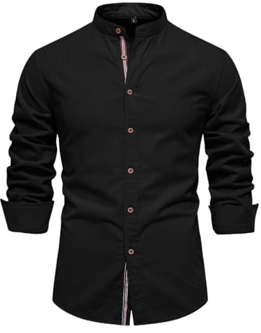 Chemise Homme Manches Longues- Blouse De Travail Col Mao Couleur Unie Décontractée Slim Chic Légère Classique Comfortable Business Haut Repassage Facile De Tous Les Jours Streetwear