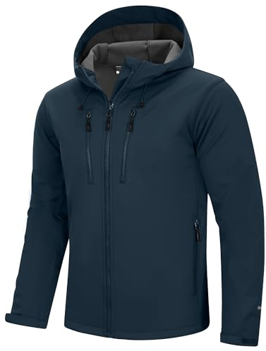 33,000ft Softshelljacke für Herren Wasserdicht Winddicht Laufjacke Leichte Wanderjacke mit Kapuze Outdoor Übergangsjacke Fahrradjacke Dunkelblau L