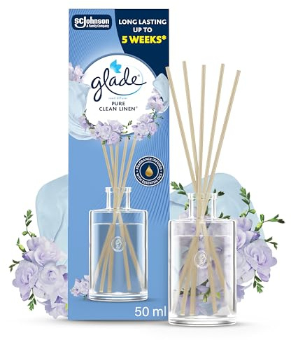 Glade Reed Diffuser, Home Fragrance Infused with Essential Oils, Room Air Freshener With Up to 5 Weeks of Continuous Fragrance, Clean Linen, 50ml
