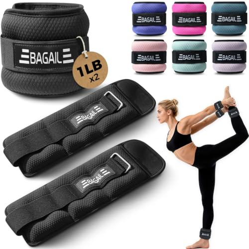 BAGAIL Conjunto de Pesas para Tobillos y Muñecas (0.23kg x 2) - Pesas para Manos y Pies para Hombres y Mujeres - Tamaño Ajustable, Ajuste Seguro para Caminar, Ejercicio en Casa y Fisioterapia - Negro