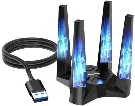 WAVLINK AX5400 USB WiFi 6E Adapter, Tri-Band 6GHz/5GHz/2.4GHz WiFi Adapter for Desktop PC Laptop, Wireless Adapter with 4x3dBi High Gain Antennas, MU-MIMO, OFDMA, WPA3, Supports Windows 11/10 Only