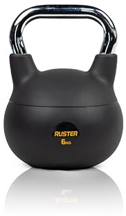 RUSTER Kettlebell de PVC rellena de arena metálica para entrenamiento funcional, pesa rusa con mango de acero cromado antideslizante y base estable, ideal para casa y gimnasio (Negro 6kg)