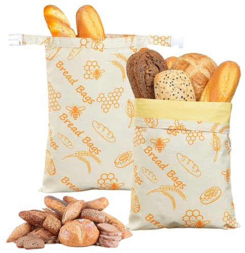 2 stycken brödpåsar med bivax, 43 x 33 cm återanvändbara brödpåsar i linne, naturliga bivaxdukar, förvaringspåsar för hembakat bröd, surdeg och bakverk