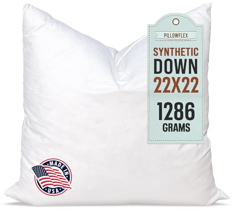 Pillowflex Synthetic Down Pillow Insert - 22x22 Down Alternative, Ultra Soft Large Square Throw Pillow, Couch Sham, Bed Sleeping - 1 Decorative Accent Form
