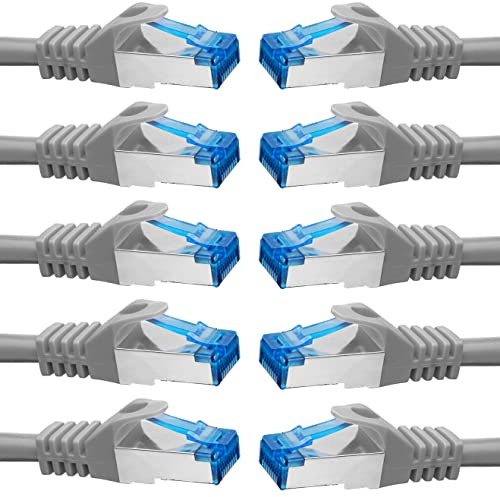 BIGtec - 10 Stück - 5m CAT.7 Gigabit Patchkabel Netzwerkkabel grau Kupferkabel Patch Ethernt LAN DSL Kabel CAT7 (RJ45, Cat 7, S/FTP PIMF) 5,00m