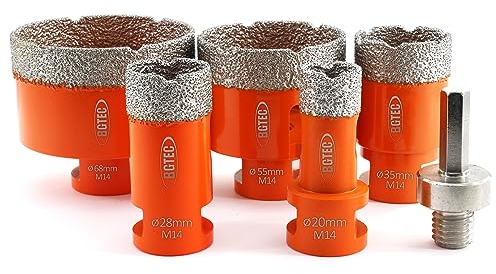 BGTEC Diamant Fliesenbohrer - 6 stücke 20/28/35/55/68MM Diamantbohrer Lochsäge mit M14 Gewinde & ein Adapter für Fliesen Porzellan Keramik Marmor Granit, für Winkelschleifer