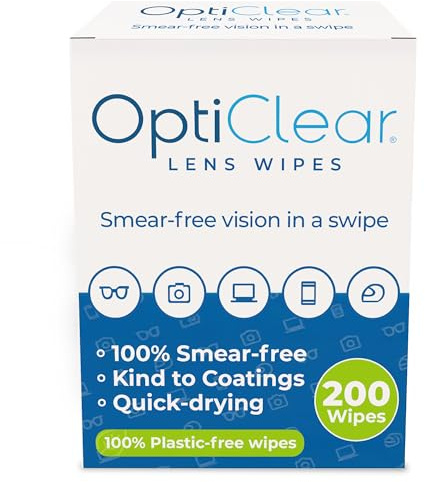 Opticlear Lens Wipes for Eyeglasses & Screens, Smear-Free, 200 Count