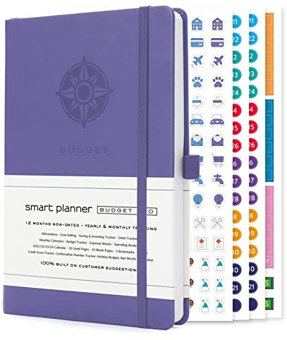 Smart Planner Budget Book – Undated Finance Planner – 8.6 x 5.7 inches (A5) – Monthly Calendars, Budget Tracker, Expense Sheets, Account Saving and Investing Trackers, Budget Book – Bill Organizer