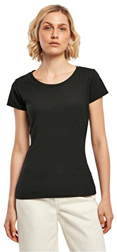 Build Your Brand Damen Basic Tee – Figurbetontes Baumwoll T-Shirt mit Rundhalsausschnitt & kurzen Ärmeln, ideal für Alltag, Freizeit & Veredelung,Schwarz,S