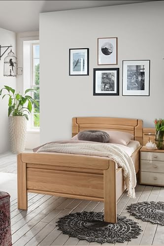 WIEMANN Kiruna Bett, Einzelbett, Bettgestell 90 x 200 cm, Eiche, Futonbett, Komforthöhe, Holz-Kopfteil