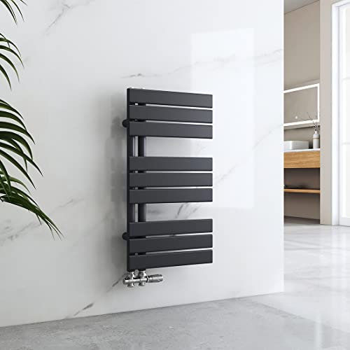 EMKE Toallero Baño Radiador Plano, toallero de Paneles, 762 x 400 mm, Antracita Color, secador de Toallas con conexión Lateral, 342W, radiador secador de Toallas de Agua Caliente