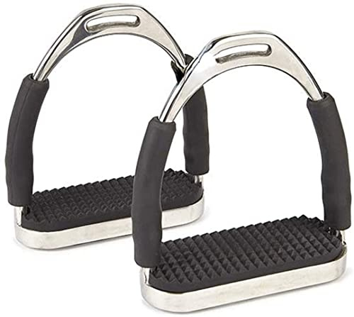 PUMEXFE Horse Flexible Safety Polish Stirrups Stainless Steel English Saddle Stirrups Iron Pads Knee Ankle Stress Pain Relief (4 1/4 Inch)