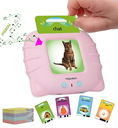 Cartes éducatives,Flash Jouets pour Jeunes Enfants de 1 à 6 Ans, préscolaires pour Enfants pour écouter et Apprendre 224 Mots (Rose français)