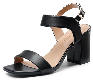 DREAM PAIRS Women's High Chunky Heels Square Toe Block Ankle Strap 3 inch Comfortable Heeled Sandals For Formal Wedding Party Dress,Size 7,Black,SDHS2359W