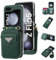ESONG LederHülle für Samsung Galaxy Z Flip 5 Tasche,Reißverschluss Brieftasche Schutzhülle mit Band/Kartenfäche/ständer,Z Flip 5 Wallet Cover Case Stoßfeste Handyhülle für Frau/Damen-Grün
